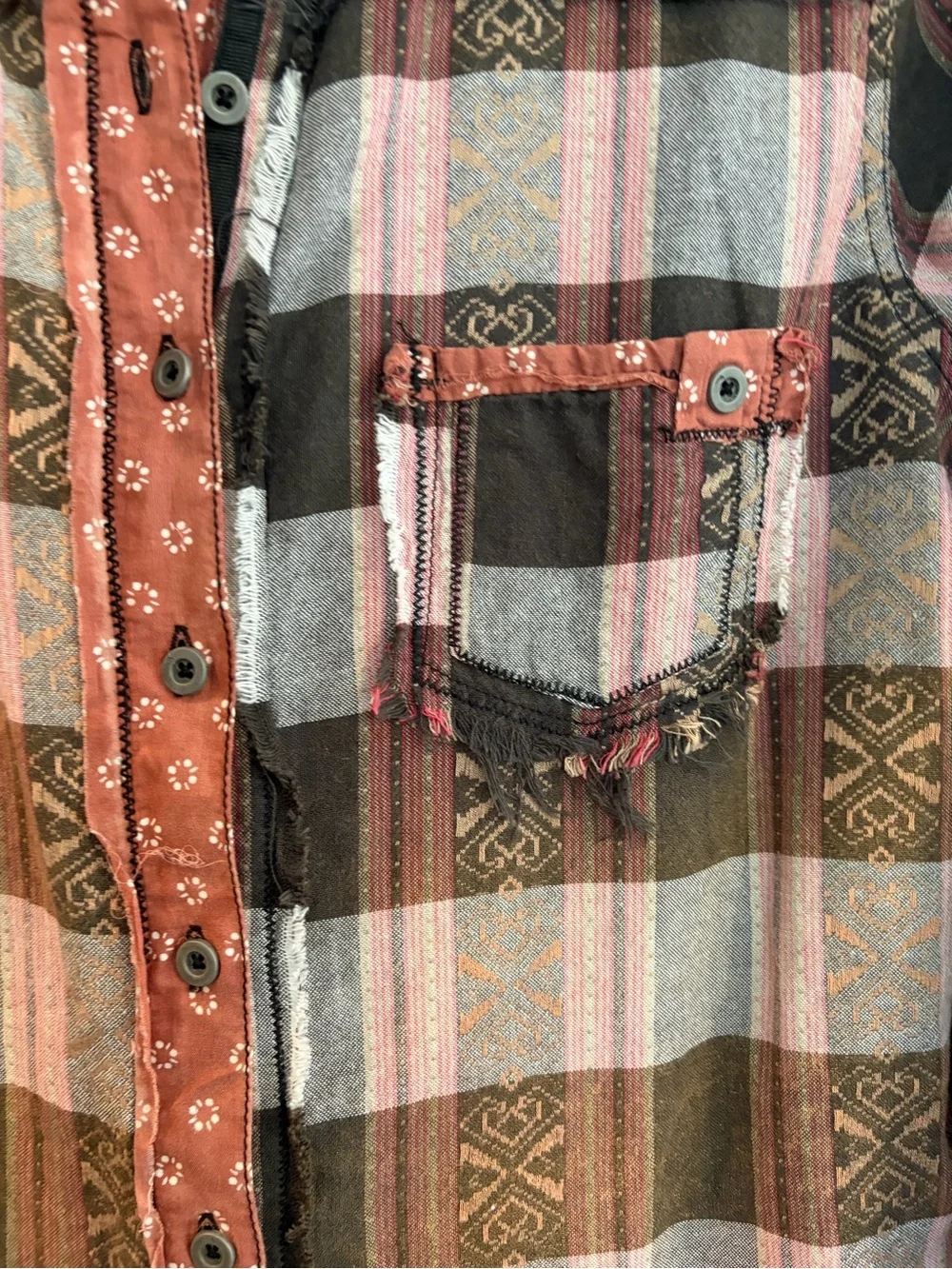 Free People Pink and Brown Plaid Button-Down Shirt